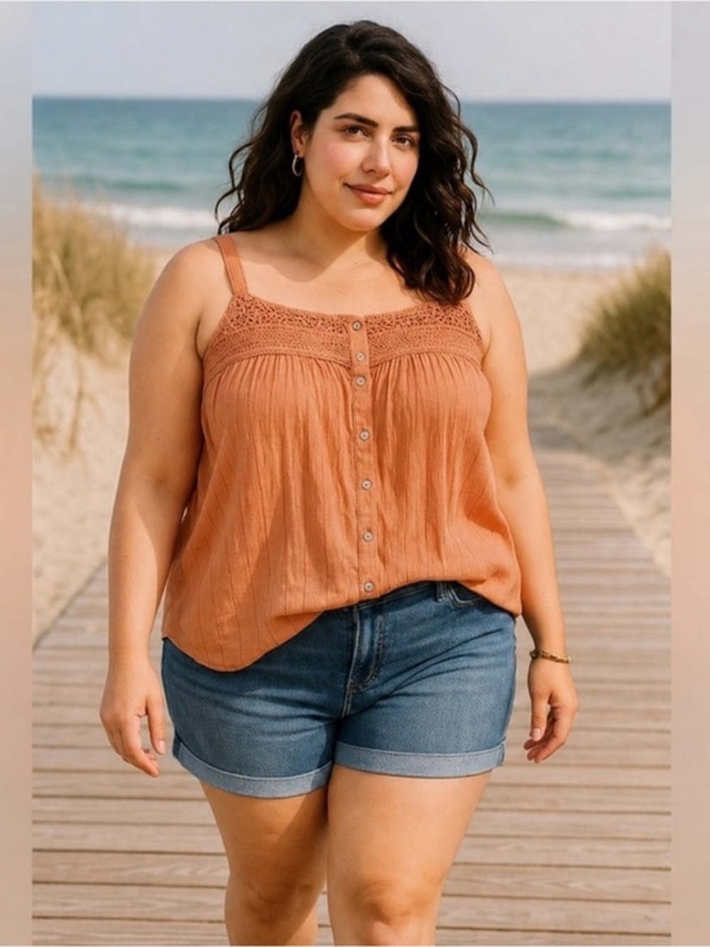 Torrid Crochet Lace Yoke Button Front Gauze Tank Top NWT Size 5 #1039